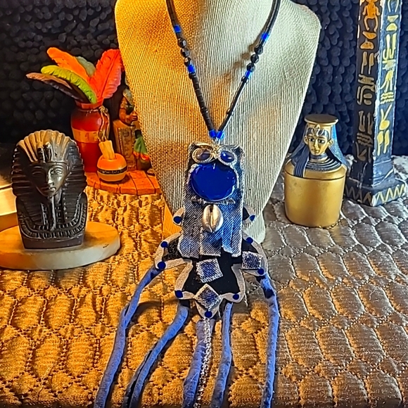 Jewelry - Wise ole owl denim fabric necklace